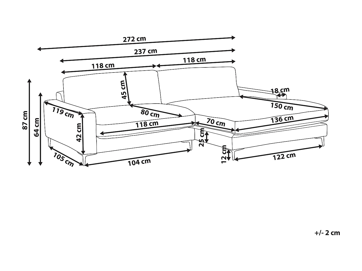 Hoekbank MALOY Stof Rood 3-zitter Linkerzijde
