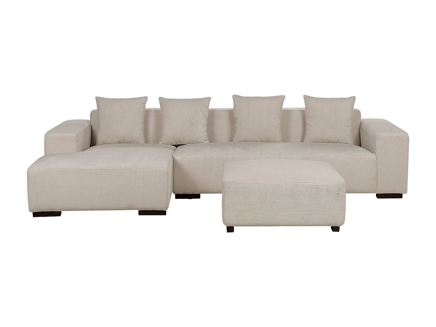 Canapé Angle à gauche 4 Places en Velours Côtelé Beige 4 Coussins Supplémentaires et Ottoman Lungo