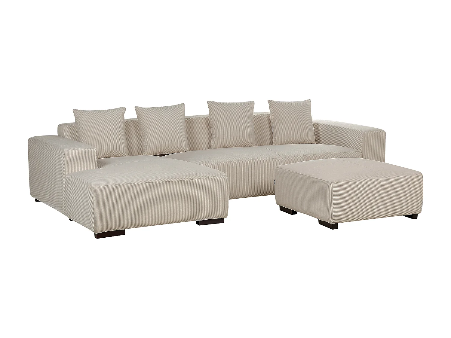 Canapé Angle à gauche 4 Places en Velours Côtelé Beige 4 Coussins Supplémentaires et Ottoman Lungo