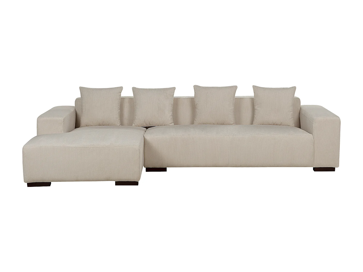 Canapé Angle à gauche 4 Places en Velours Côtelé Beige 4 Coussins Supplémentaires et Ottoman Lungo