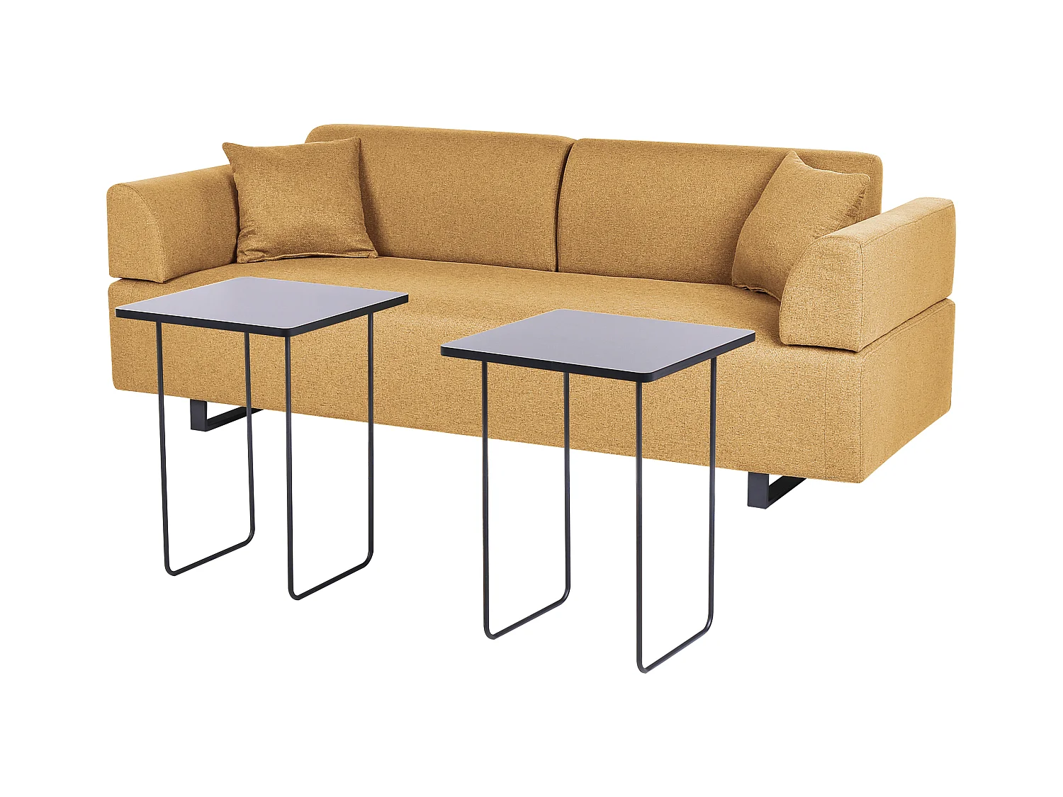 Canapé 3 places SOKNA Tissu Moutarde avec tables