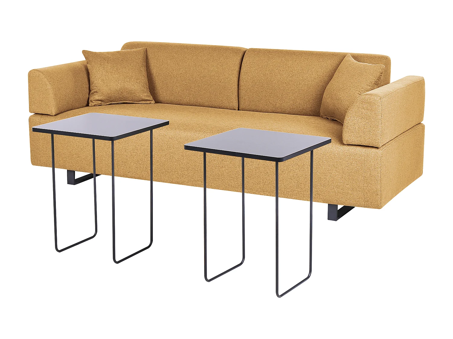 Canapé 3 places SOKNA Tissu Moutarde avec tables