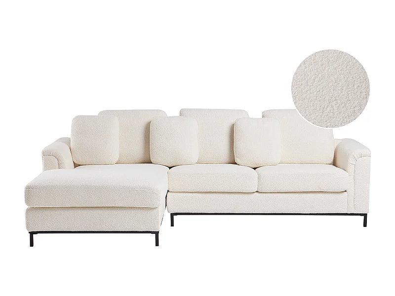 Modernes Ecksofa Bouclé Stoffbezug 3 Zierkissen weiß rechtsseitig Oslo