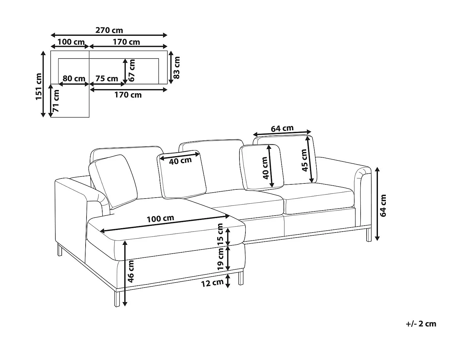 Hoekbank OSLO Bouclé Wit 4-zitter Rechterzijde