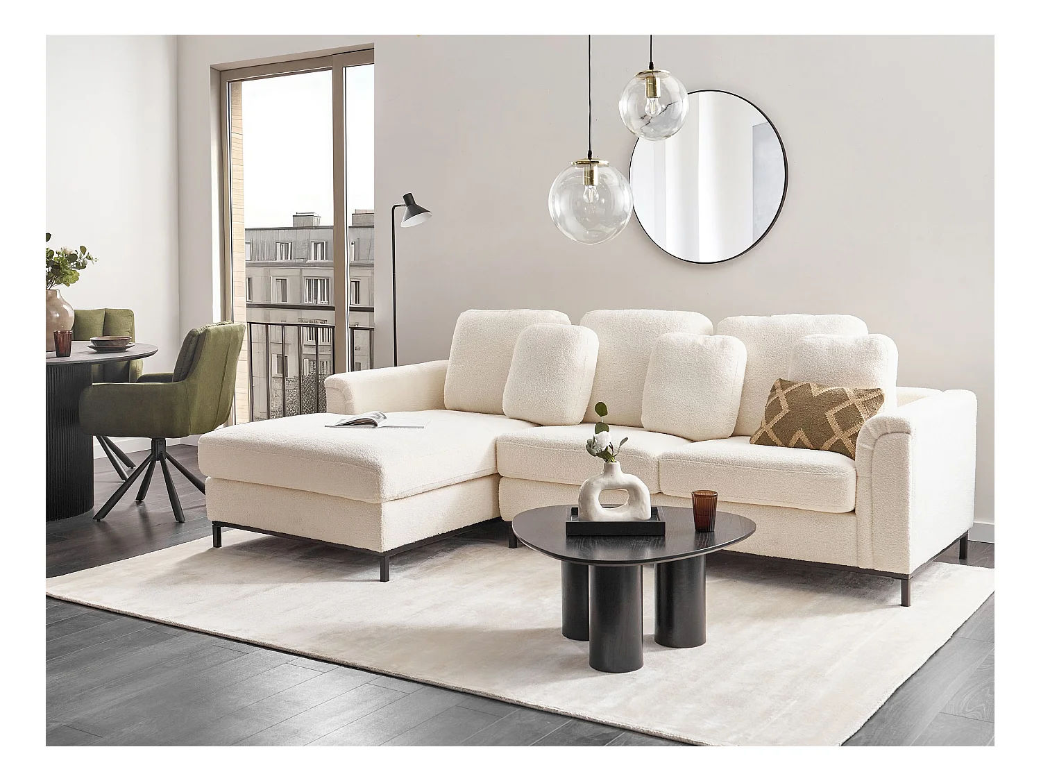 Divano angolare OSLO Bouclé Bianco 4 posti Lato destro