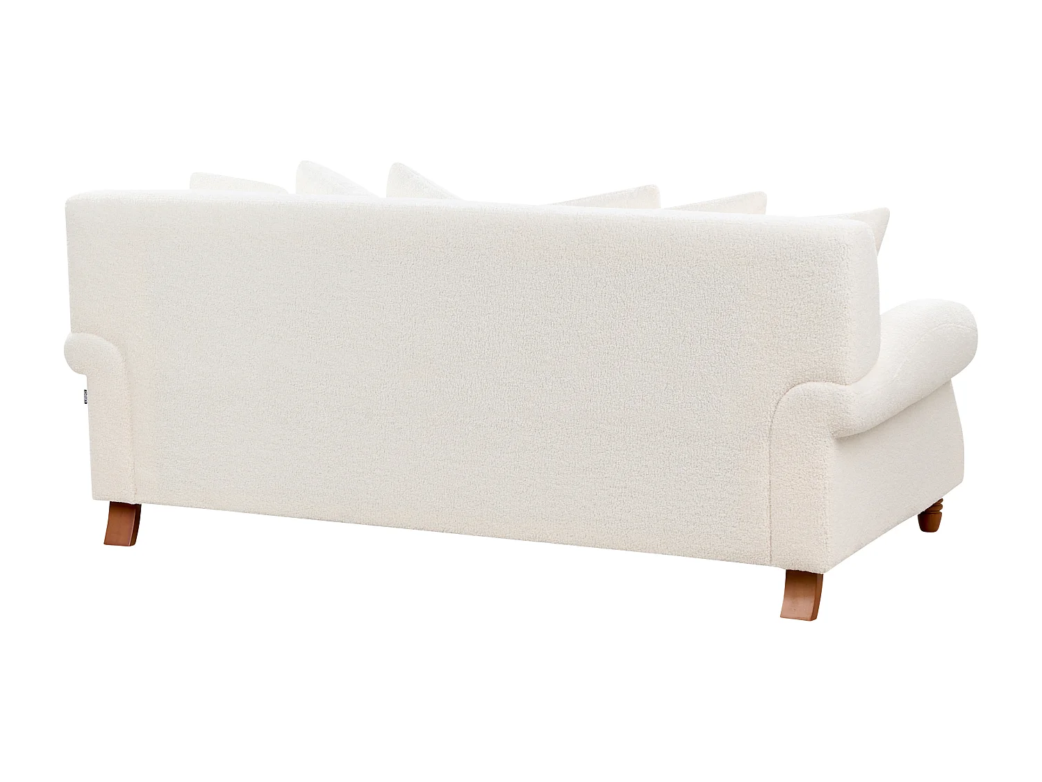 2-Sitzer Sofa Bouclé Stoffbezug weiß mit mehreren Kissen Polstersofa Retro Eike