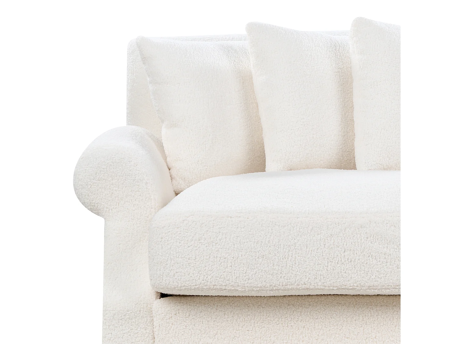 2-Sitzer Sofa Bouclé Stoffbezug weiß mit mehreren Kissen Polstersofa Retro Eike