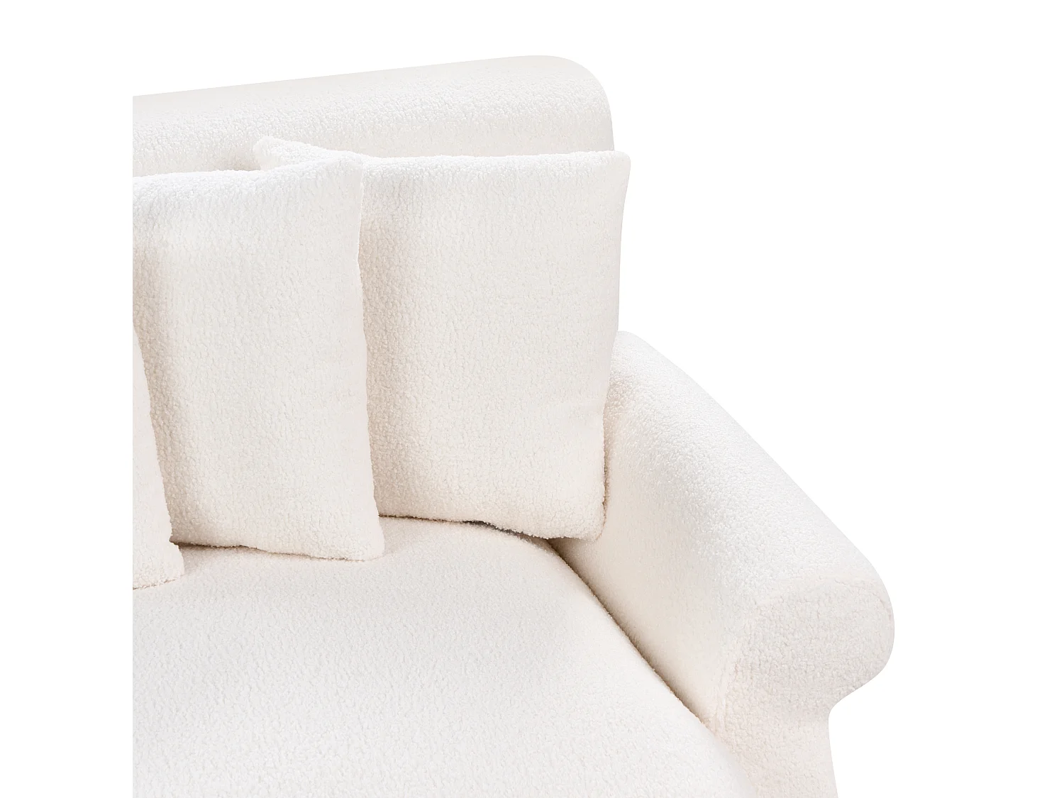 2-Sitzer Sofa Bouclé Stoffbezug weiß mit mehreren Kissen Polstersofa Retro Eike