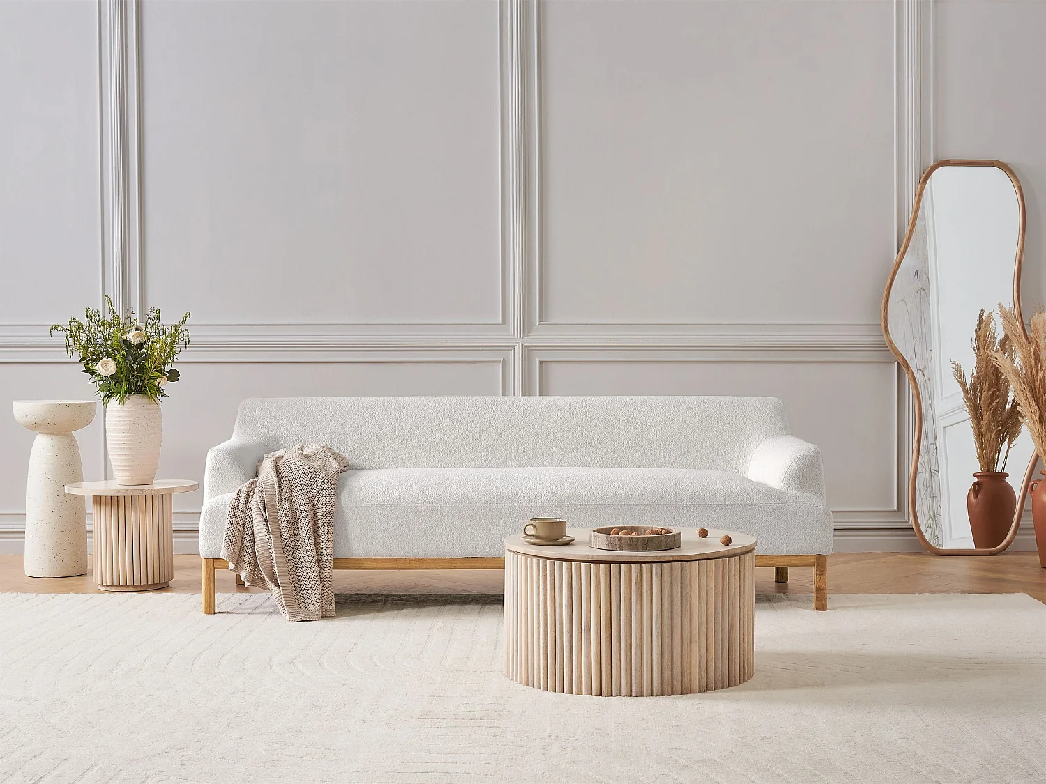 Canapé 3 places SOSJO Bouclé Blanc cassé