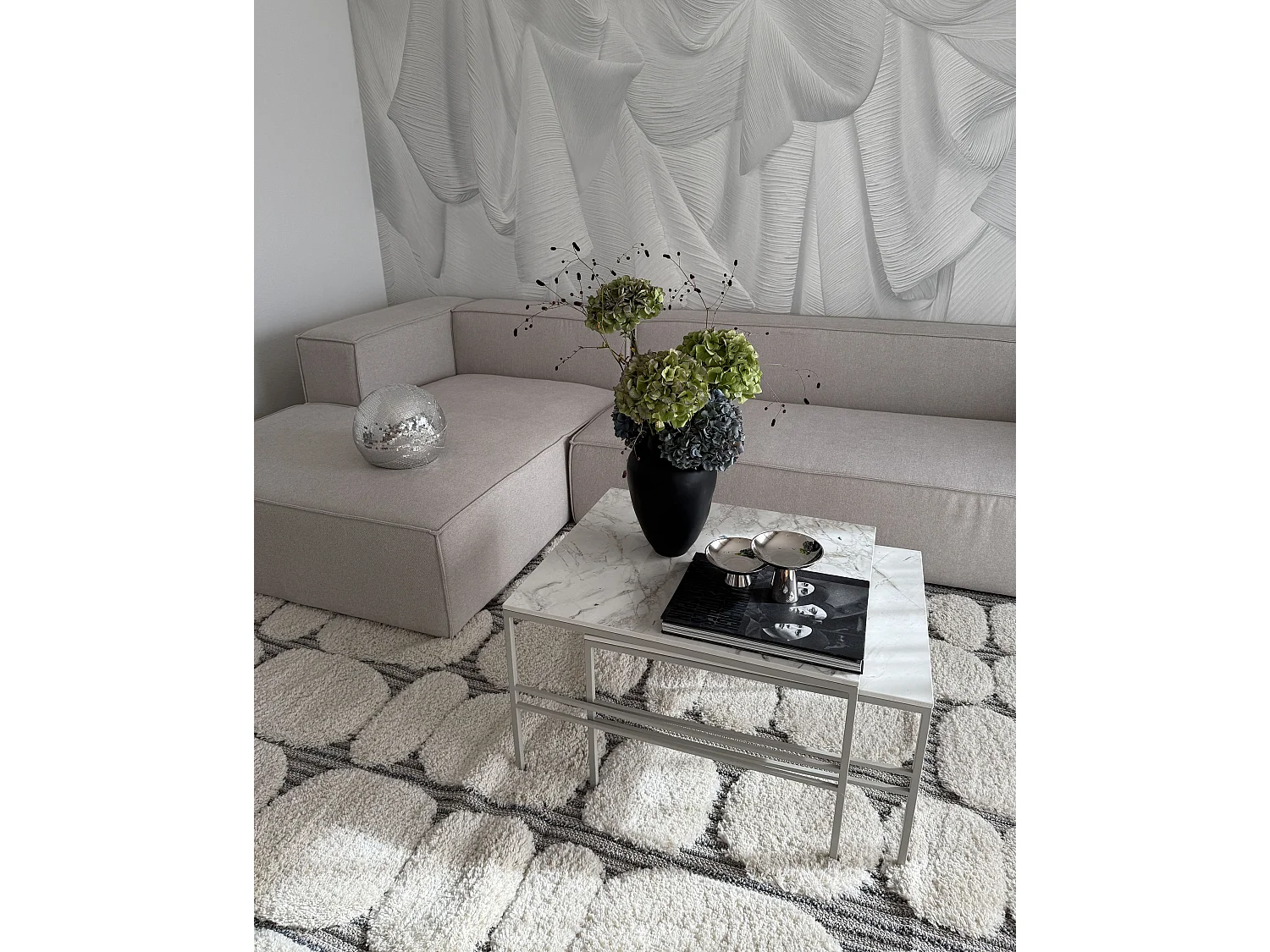 Canapé d'angle 3 places en velours beige