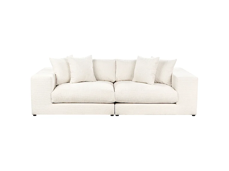3-Sitzer Sofa Stoffbezug creme weiß mit Armlehnen dicken Kissen Glorvika II