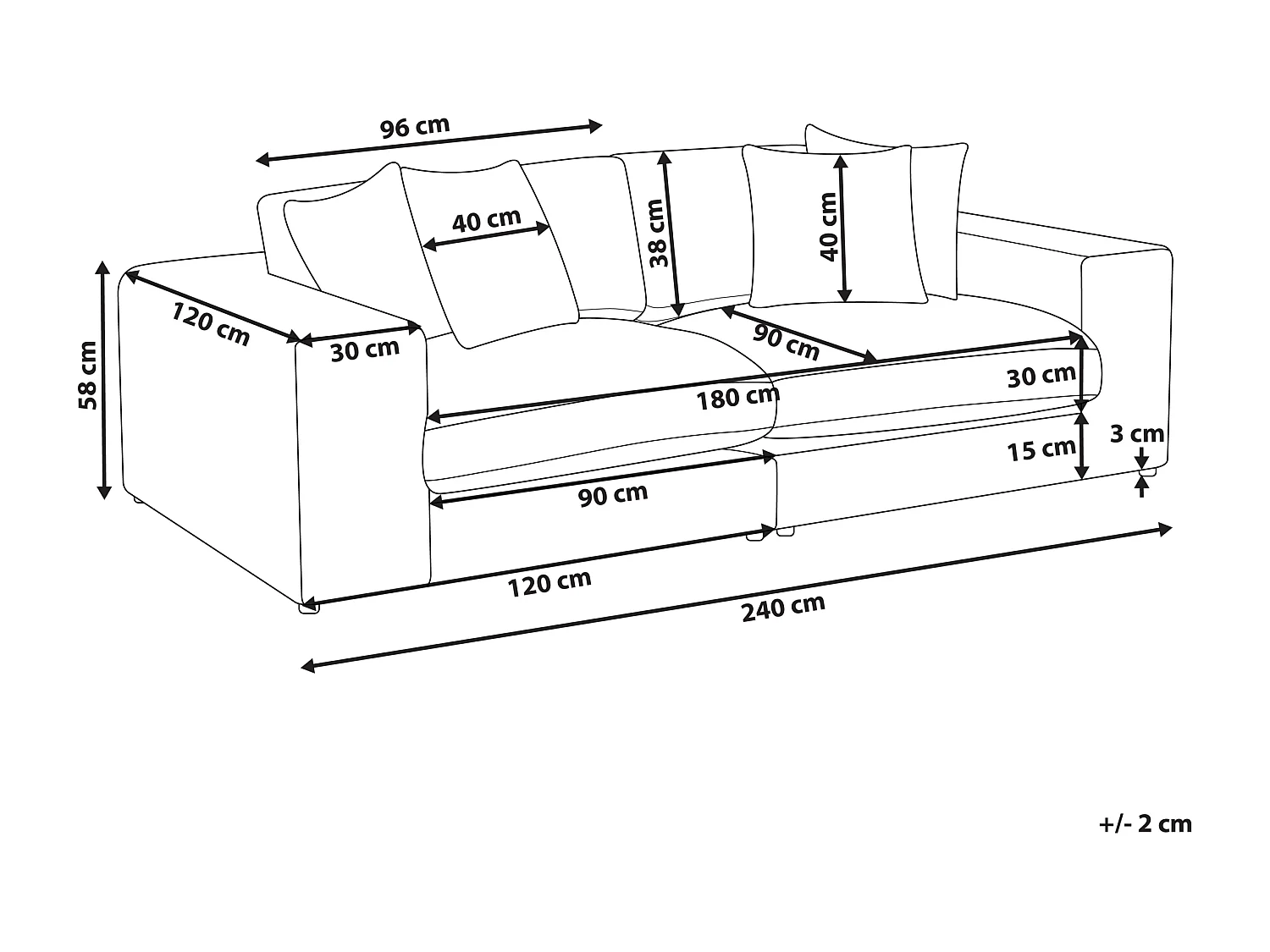 3-Sitzer Sofa Stoffbezug creme weiß mit Armlehnen dicken Kissen Glorvika II