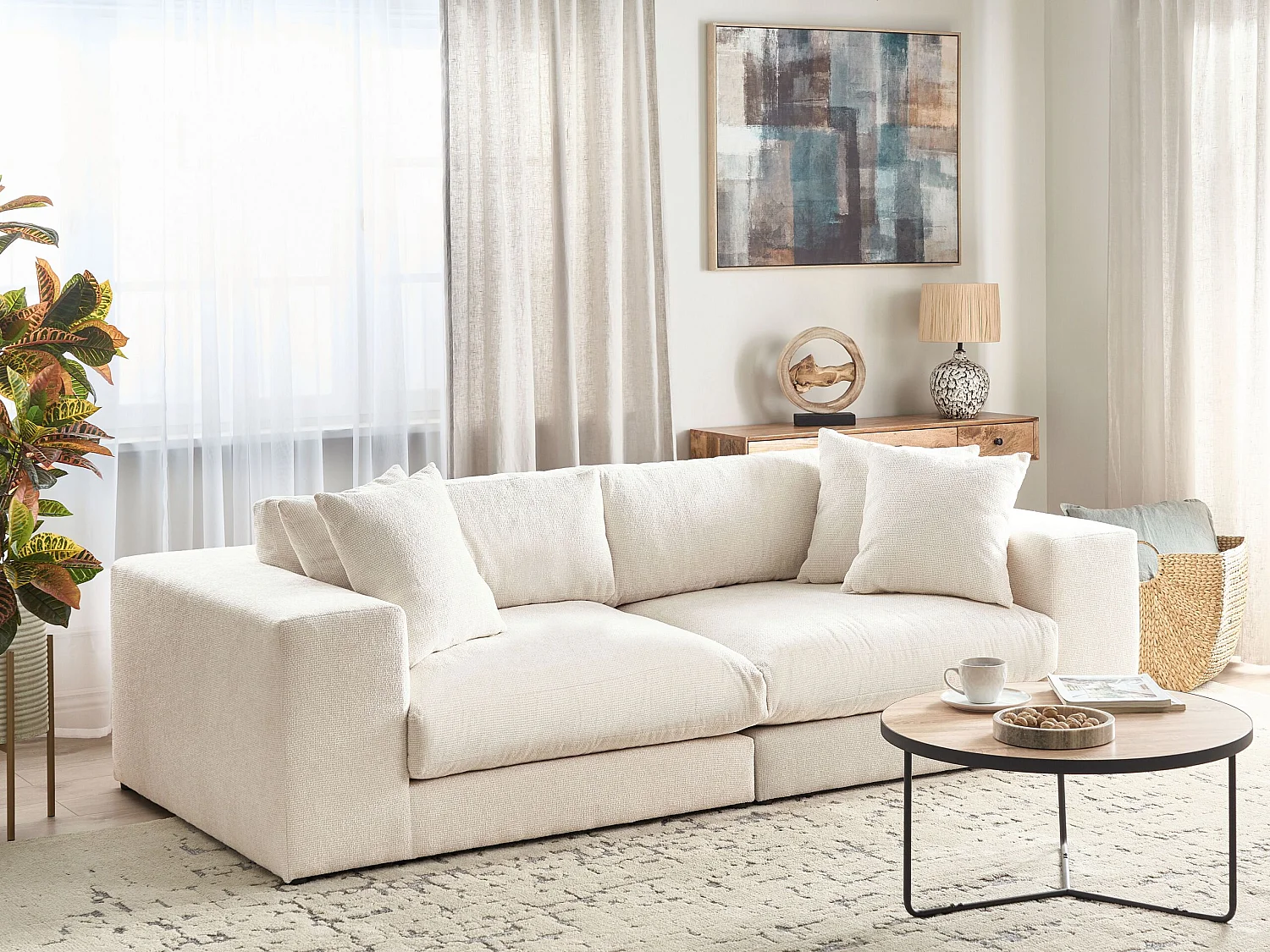 Sofa GLORVIKA II Stoff Cremeweiss mit Fussstütze 3-Sitzer