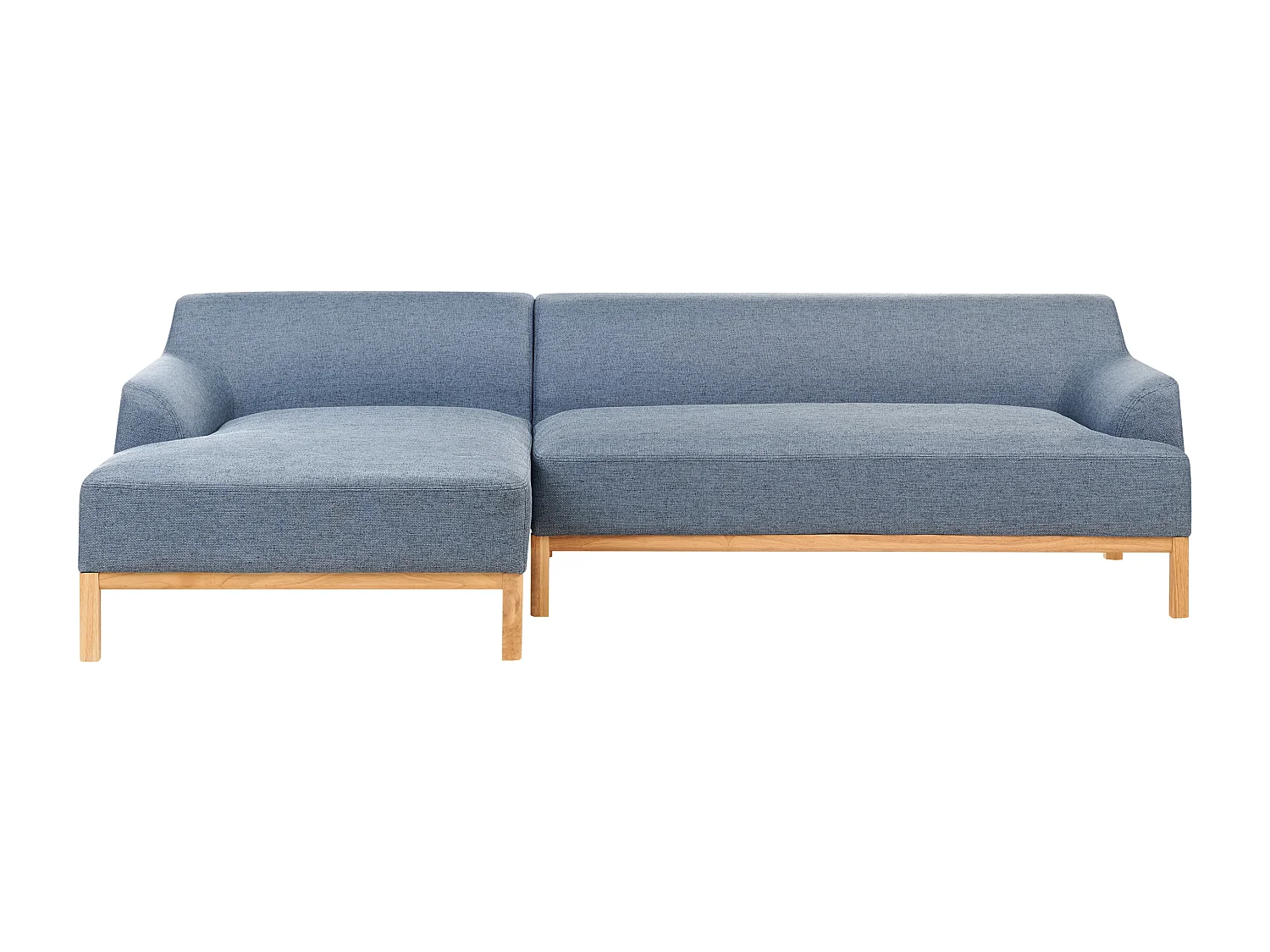 3-Sitzer Ecksofa Stoffbezug blau mit Chaiselounge rechts hohe Holzbeine Sosjo