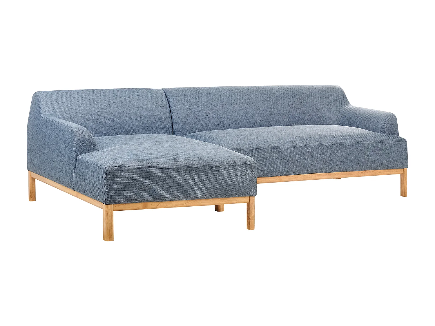 3-Sitzer Ecksofa Stoffbezug blau mit Chaiselounge rechts hohe Holzbeine Sosjo