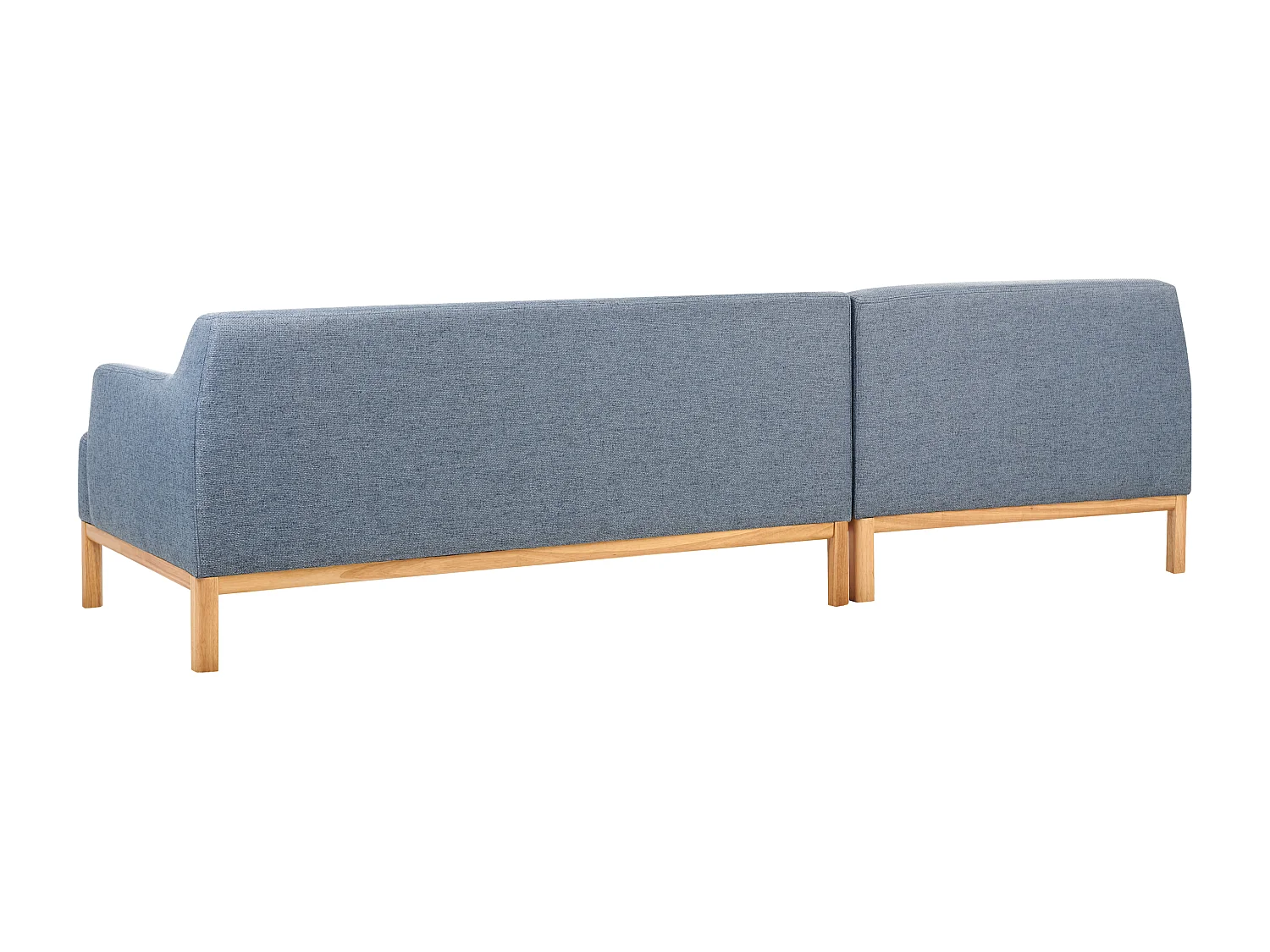 3-Sitzer Ecksofa Stoffbezug blau mit Chaiselounge rechts hohe Holzbeine Sosjo
