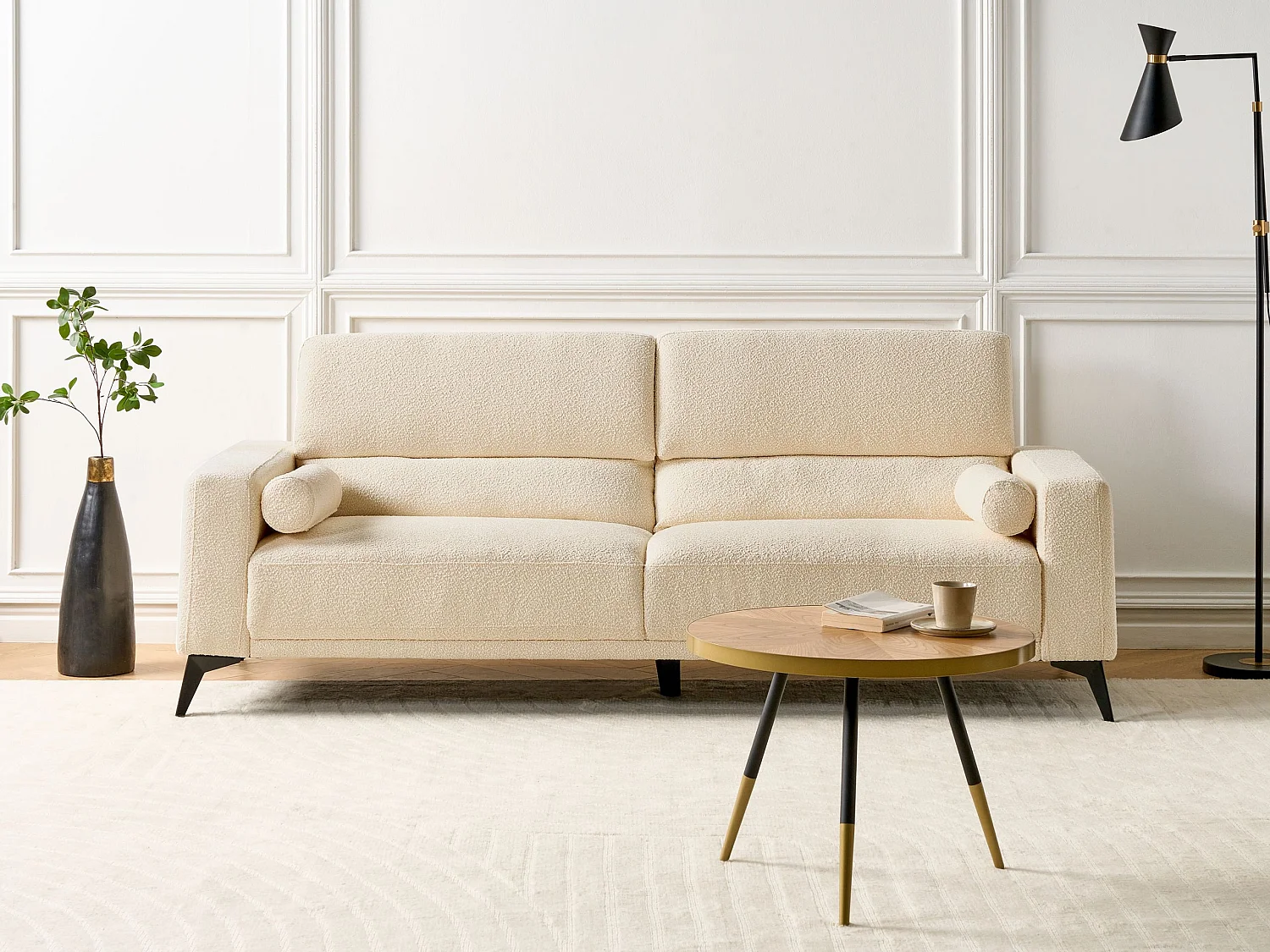 Sofa ANGE Bouclé Cremeweiss 3-Sitzer