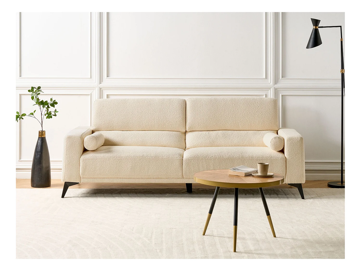 Canapé 3 places ANGE Bouclé Blanc cassé