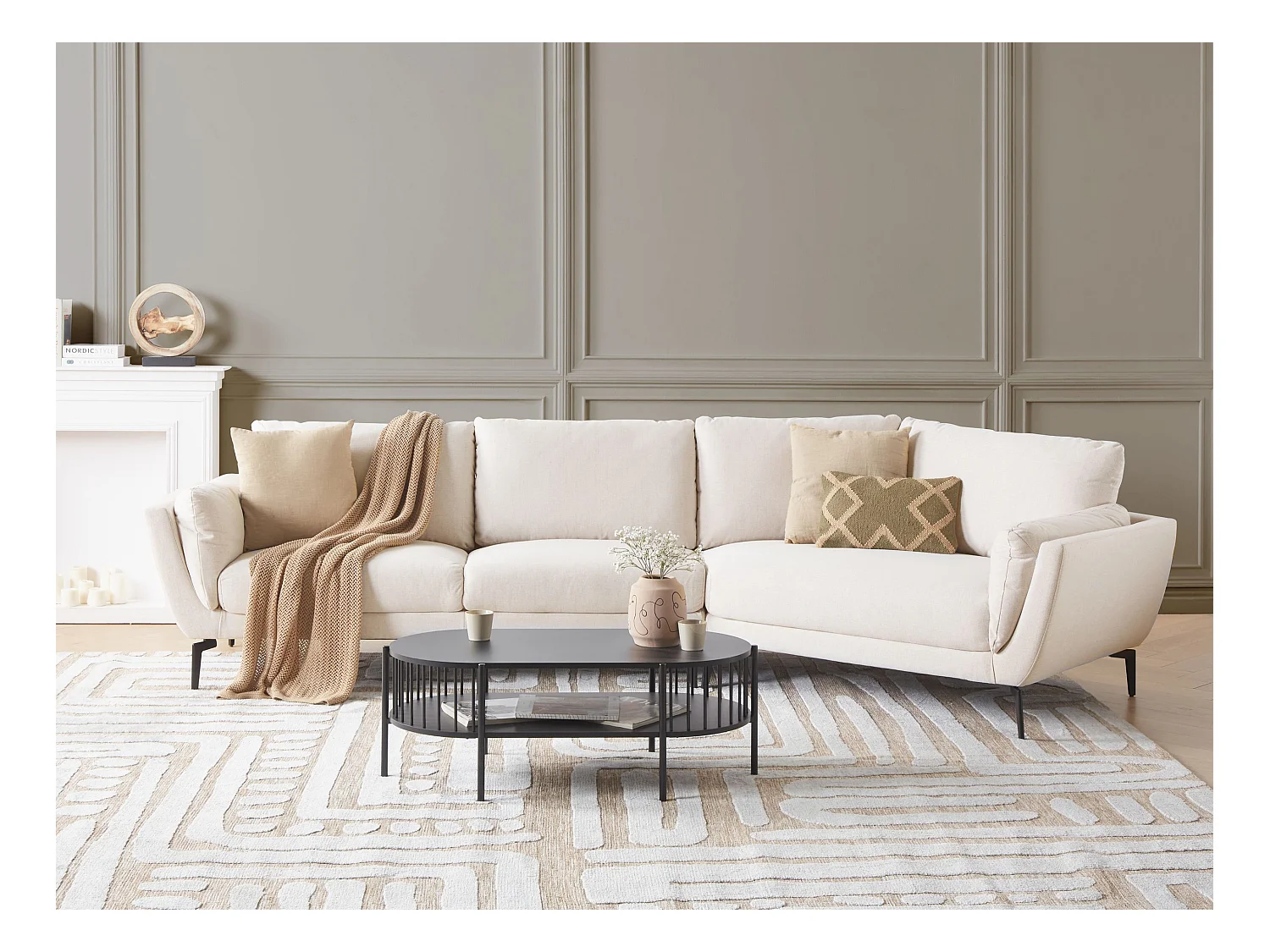 Canapé 3 places KANSSELI Tissu Beige clair
