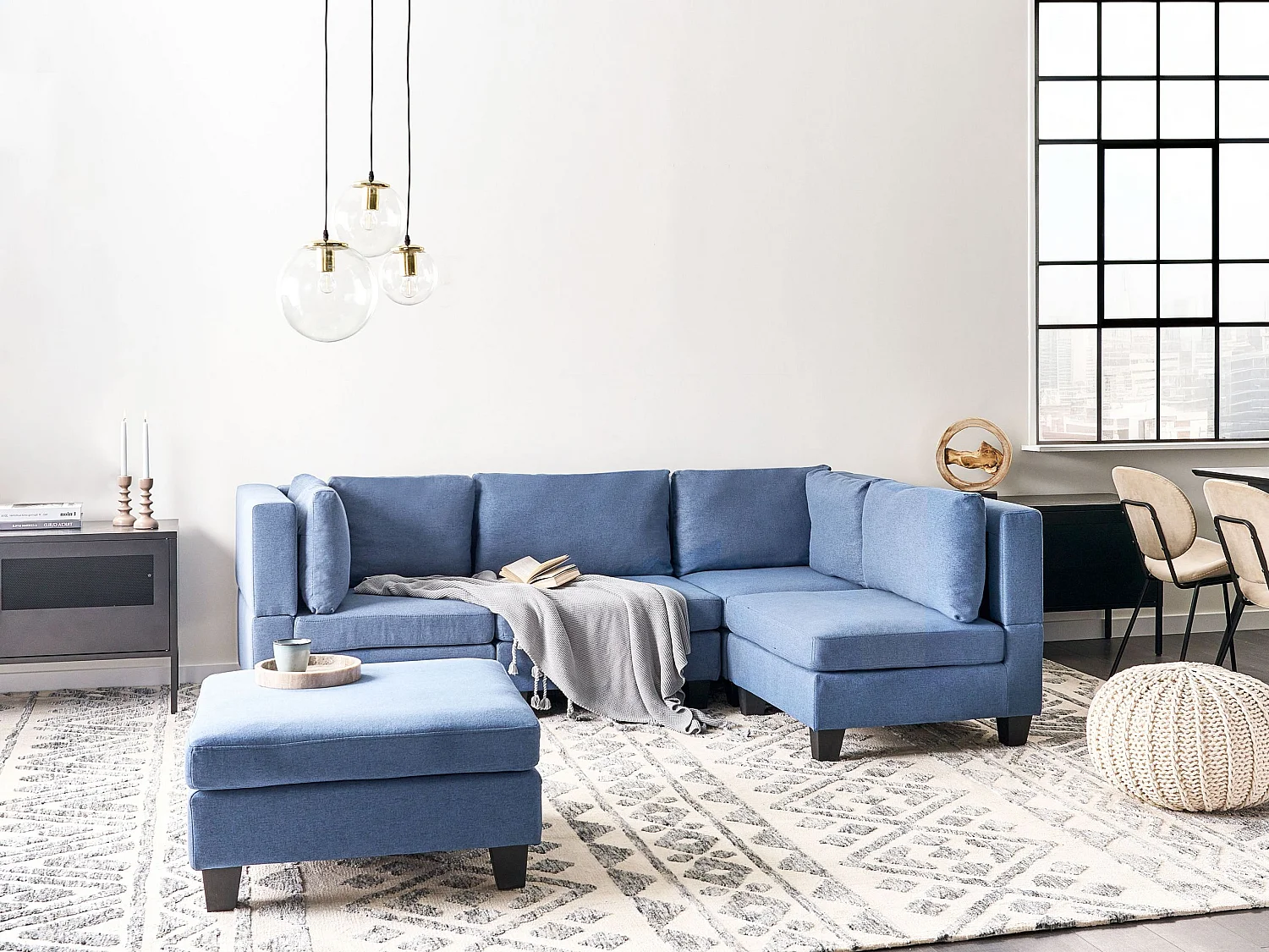 Sofá esquinero modular UNSTAD Tela Azul 4 plazas Izquierda