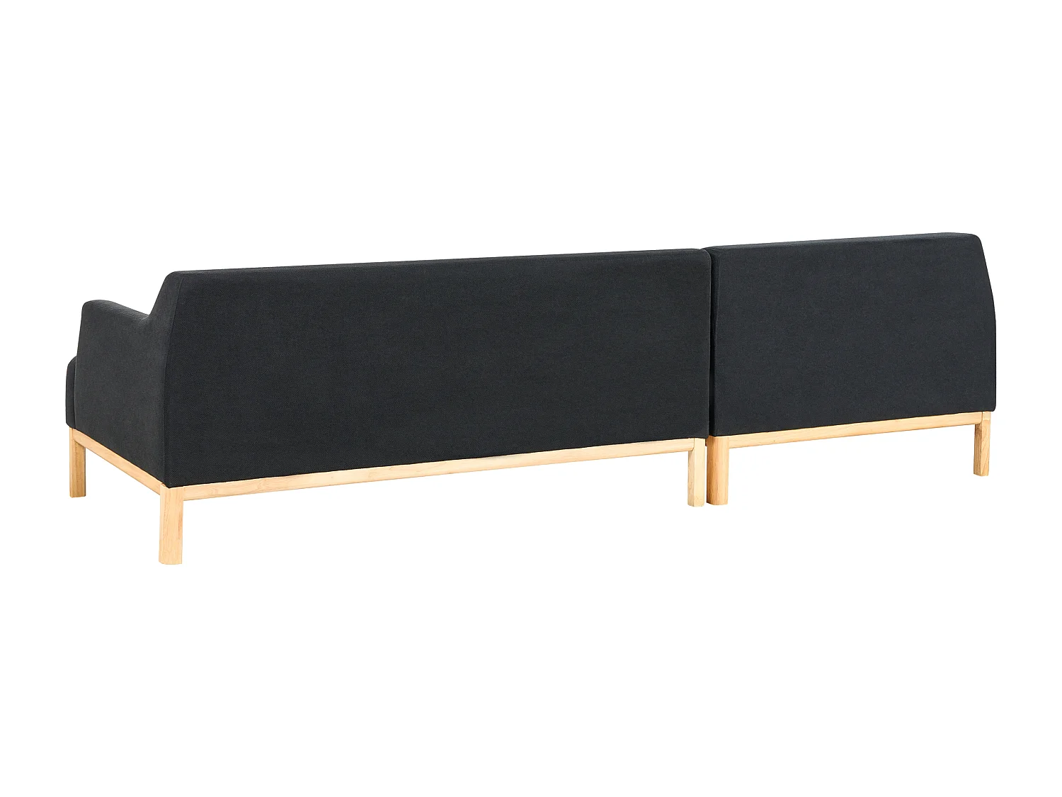 3-Sitzer Ecksofa Stoffbezug schwarz mit Chaiselounge rechts hohe Holzbeine Sosjo