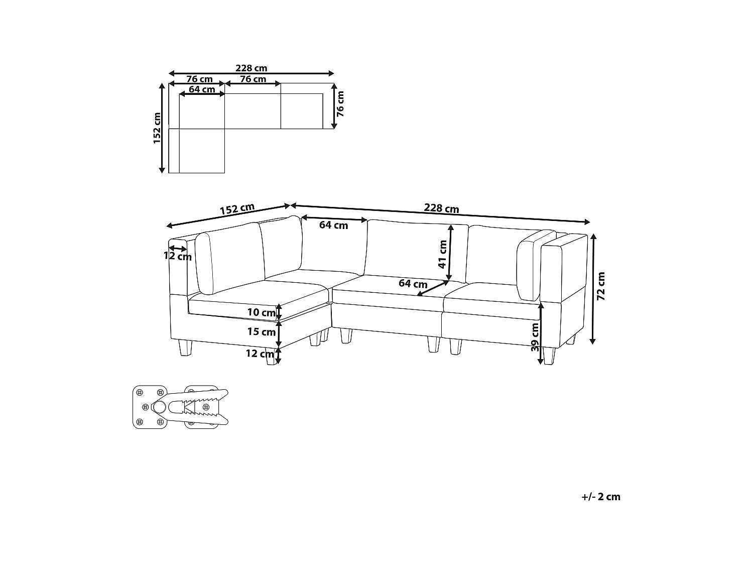 Canapé d'angle modulable 4 places UNSTAD Cuir PU Noir Côté droit