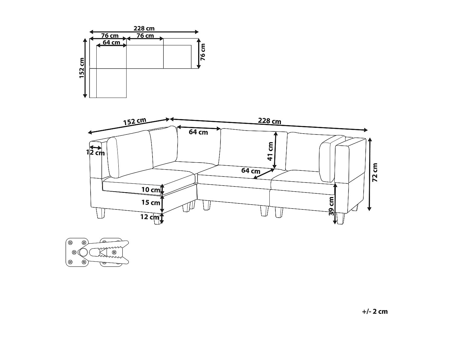 Canapé d'angle modulable 4 places UNSTAD Cuir PU Noir Côté droit