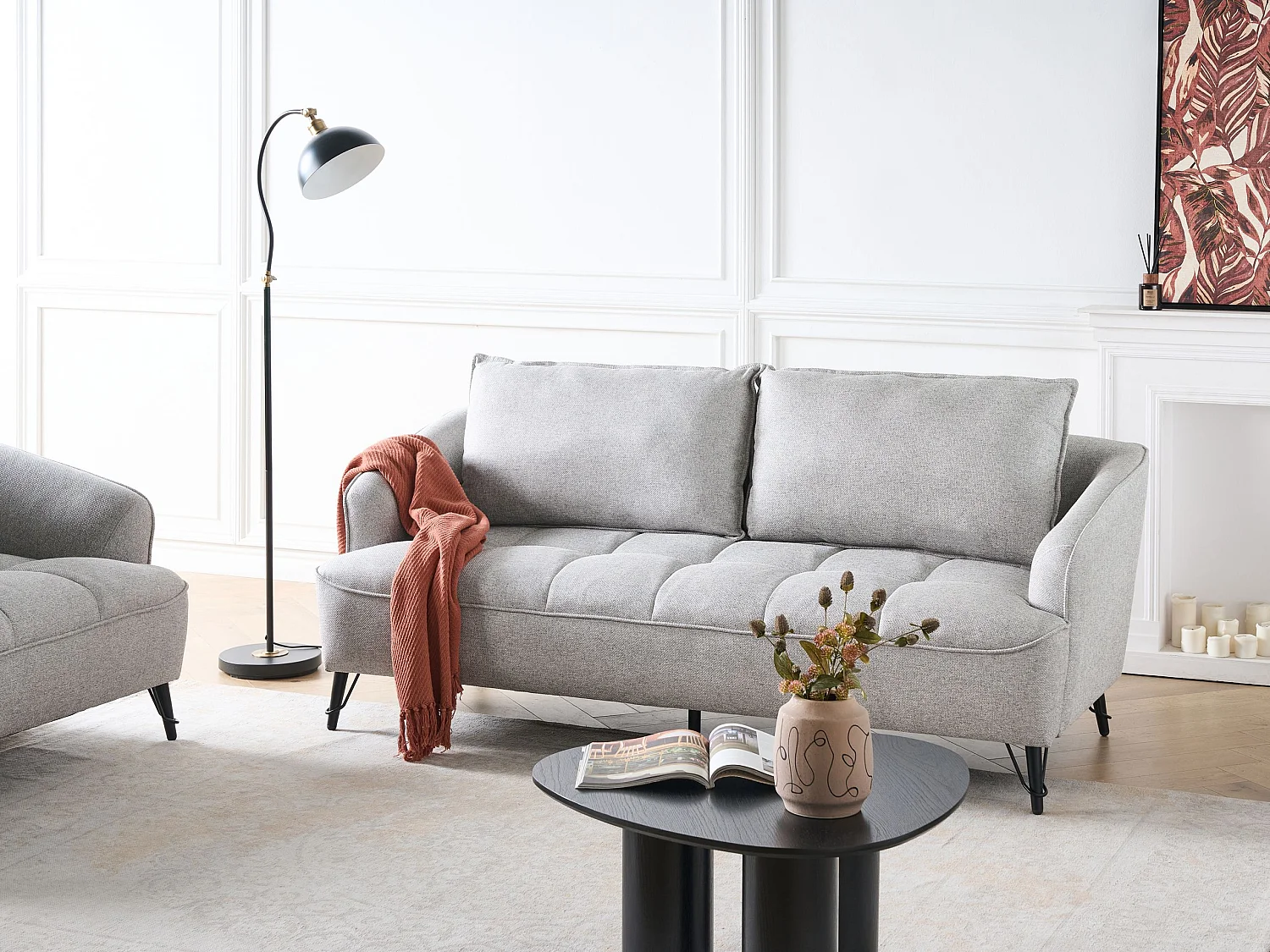 Canapé 3 places HOBRO Tissu Gris clair