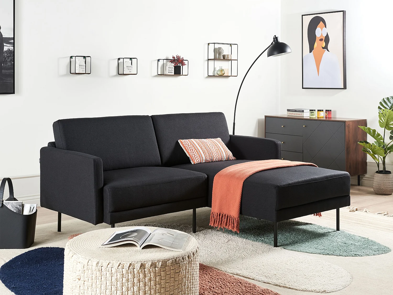 2-Sitzer Ecksofa mit hohen Metallbeinen schwarz linksseitig Glamour Modern Breda