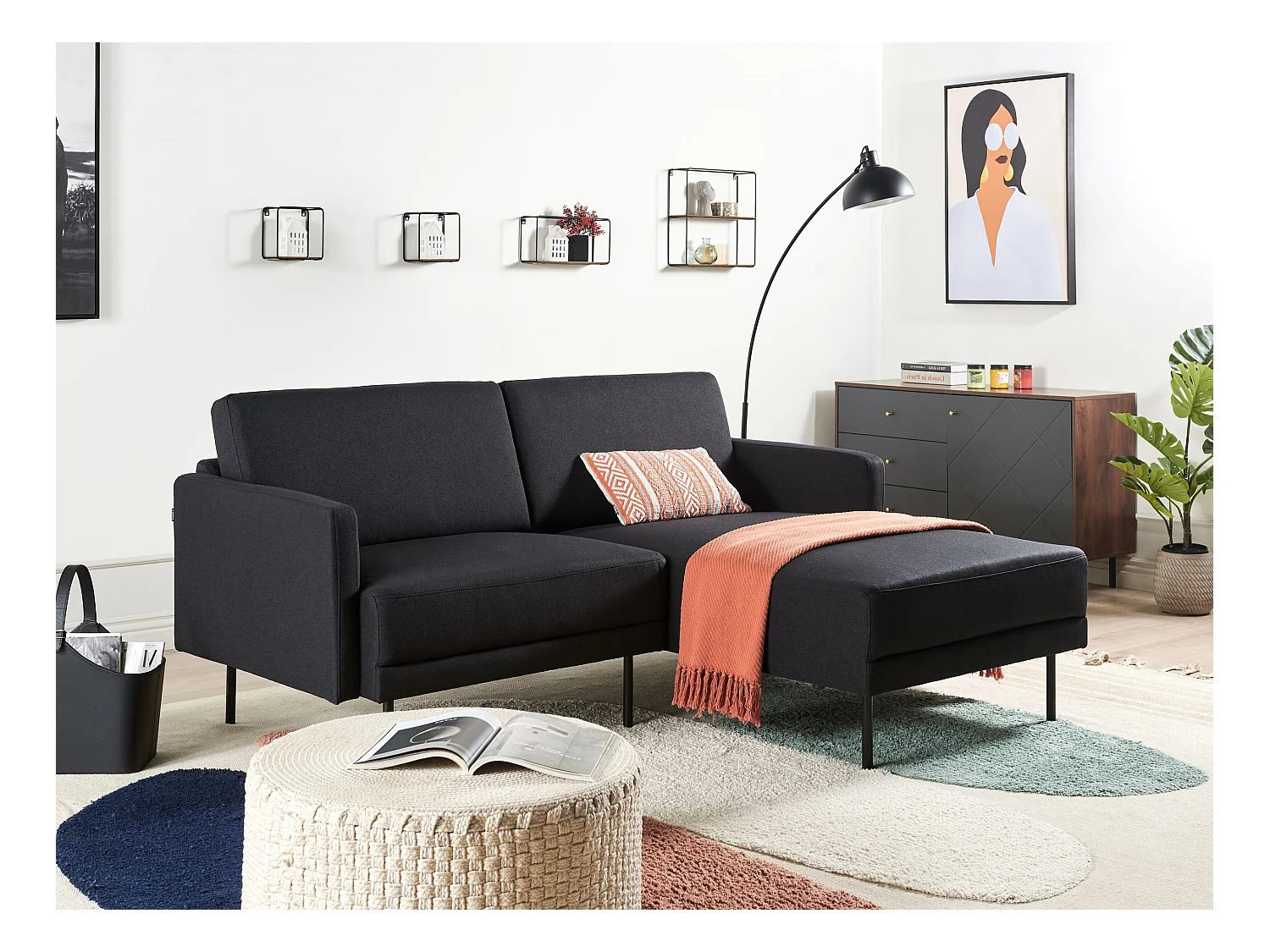 2-Sitzer Ecksofa mit hohen Metallbeinen schwarz linksseitig Glamour Modern Breda
