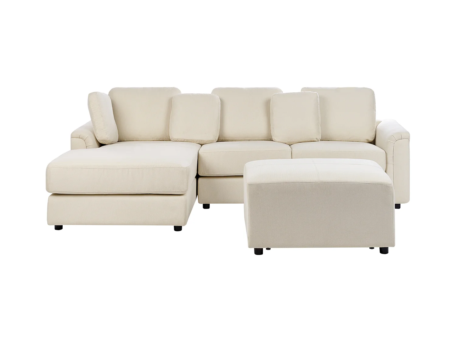 Canapé d'angle 4 places KOHLO Tissu Beige clair avec ottoman Côté droit