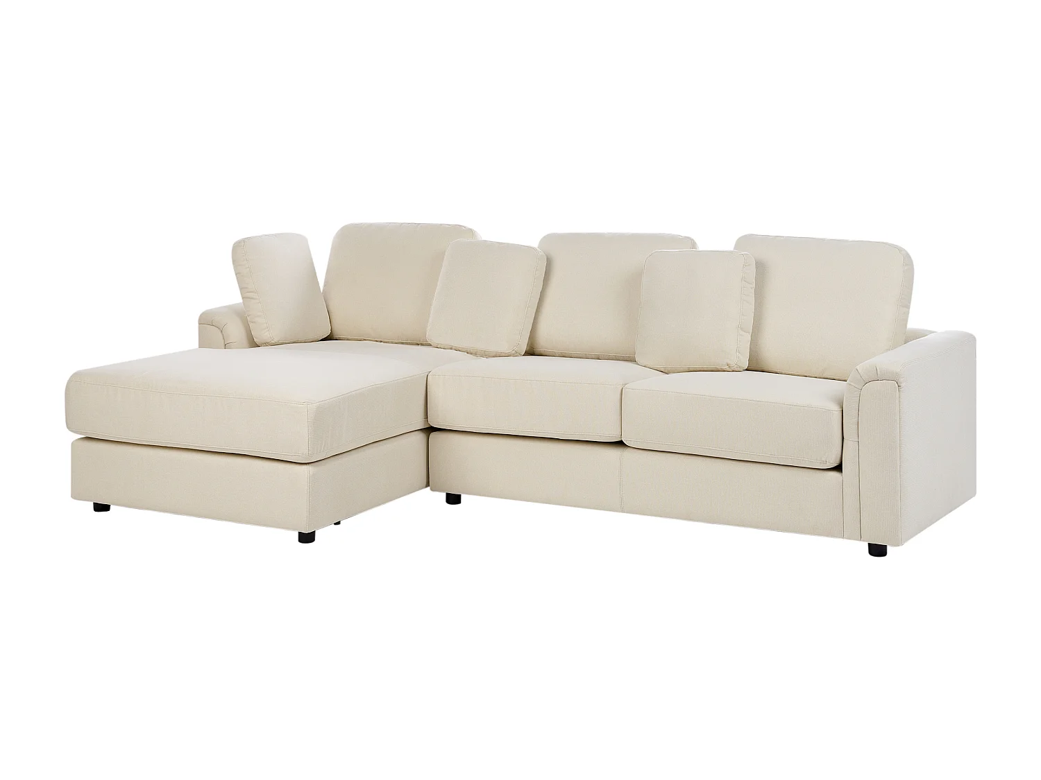 Canapé d'angle 4 places KOHLO Tissu Beige clair avec ottoman Côté droit