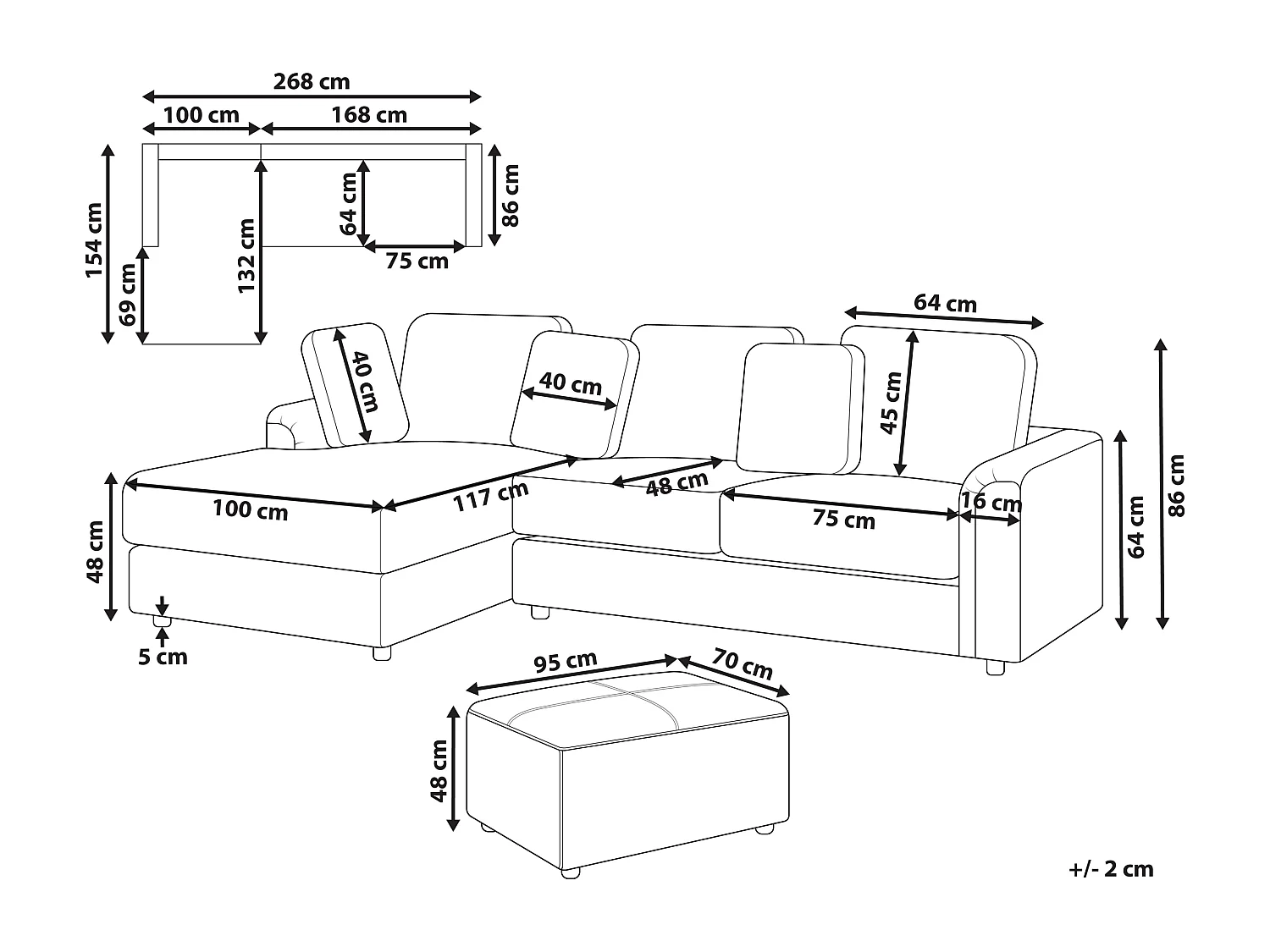 Divano angolare KOHLO Tessuto Beige chiaro con ottomana 4 posti Lato destro