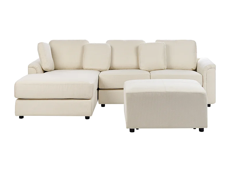 Ecksofa mit Ottomane Stoff helles Beige rechtsseitig für 4 Personen L-Form Kohlo
