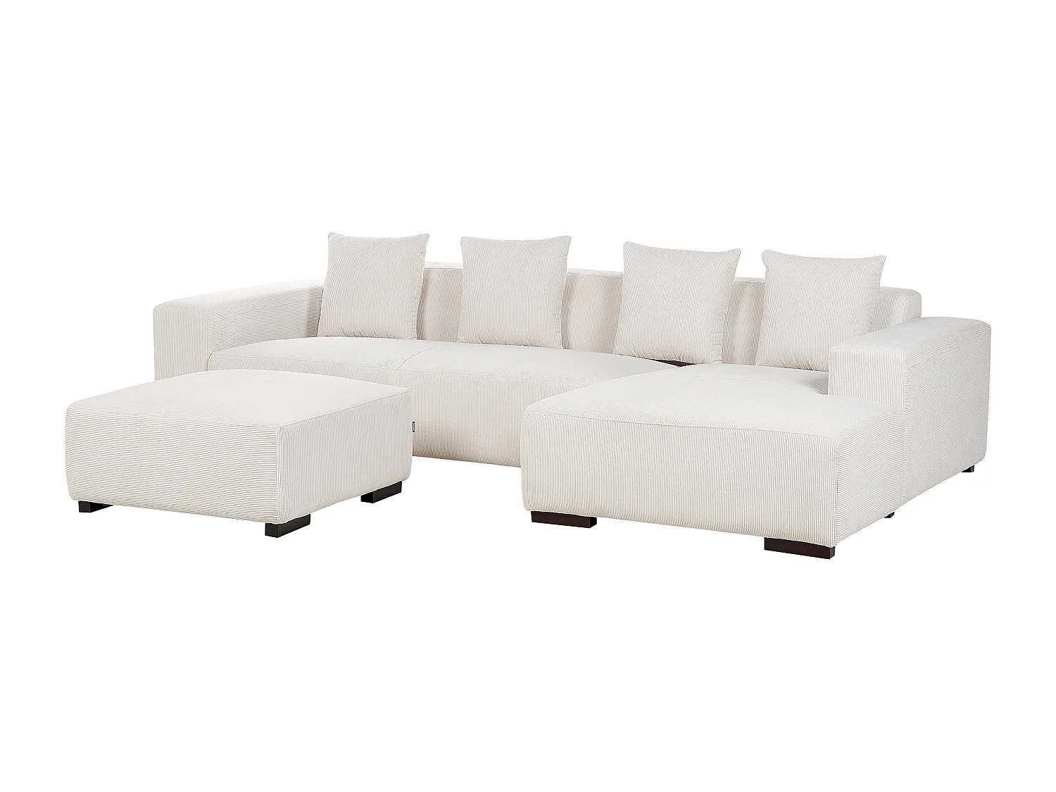 Sofá de canto LUNGO Bombazine Branco creme com repousa-pés 4 lugares à esquerda