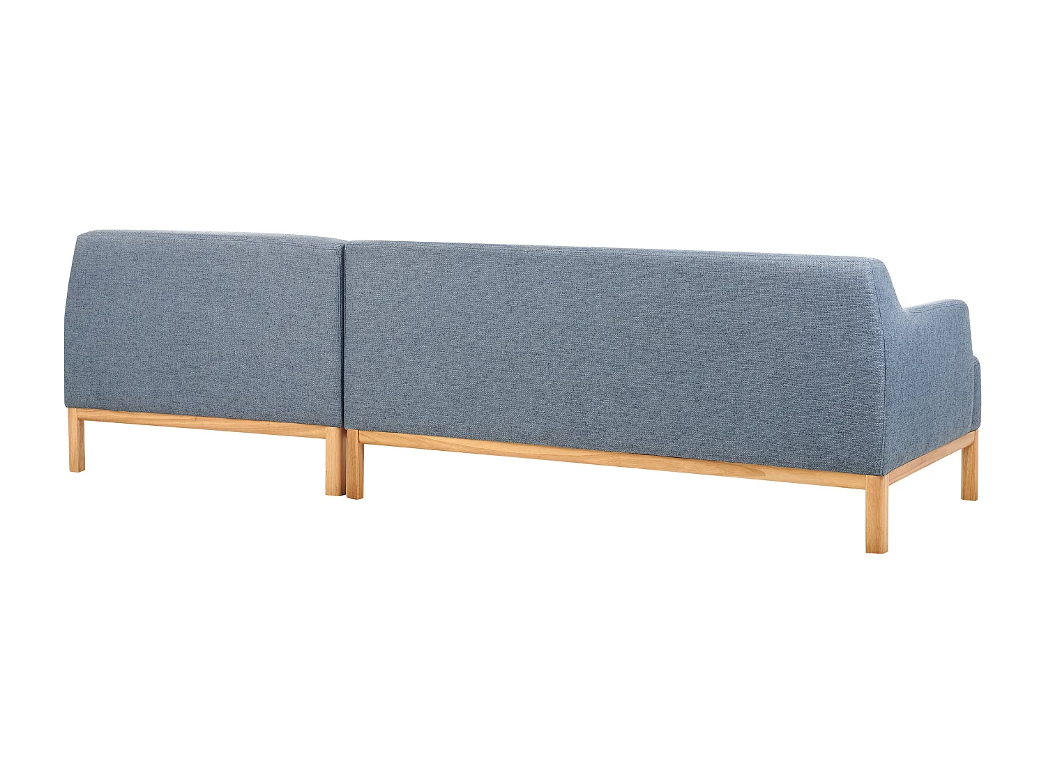 3-Sitzer Ecksofa Stoffbezug blau mit Chaiselounge links hohe Holzbeine Sosjo