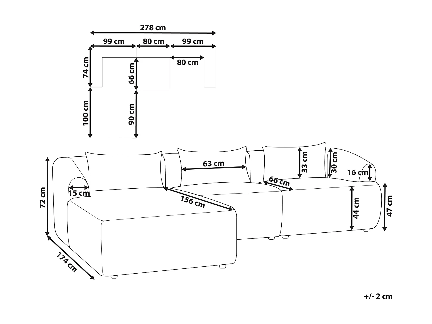 Canapé d'angle 3 places SVANSELE Tissu Gris clair Côté droit