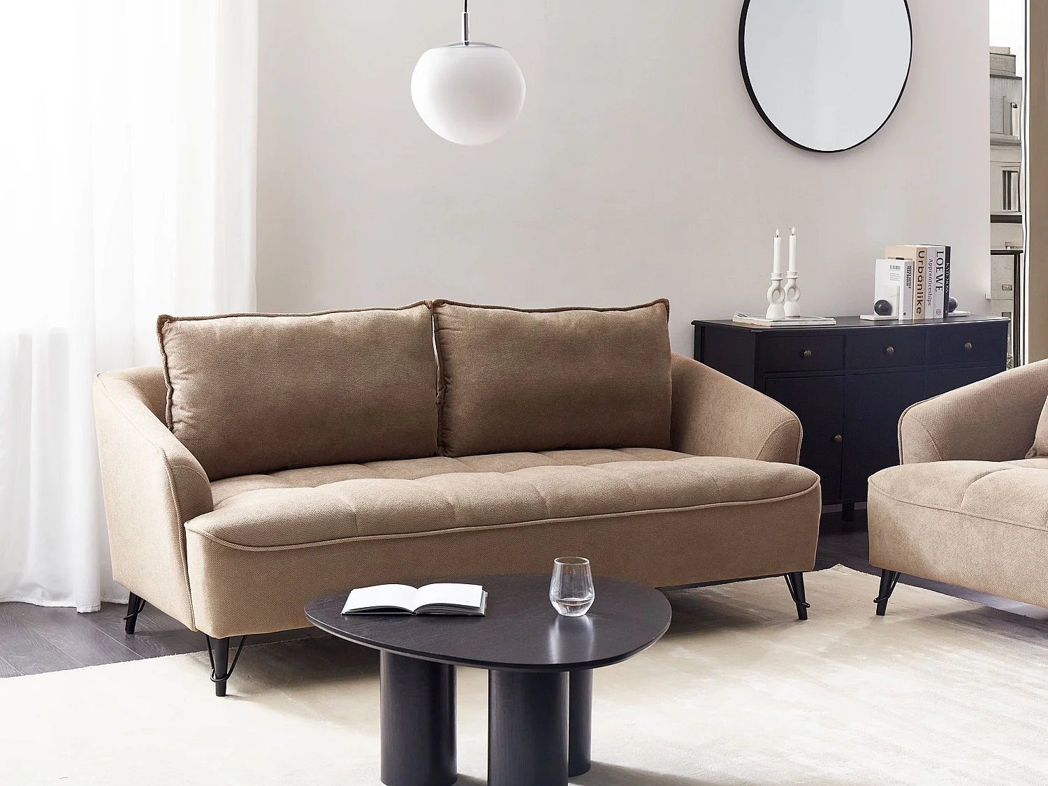 Canapé 3 places HOBRO Tissu Marron clair