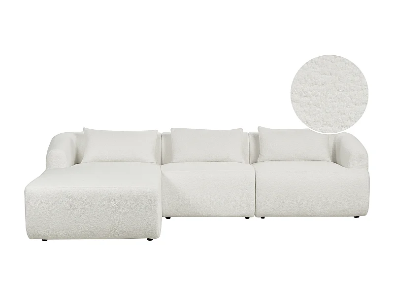 3-Sitzer Ecksofa L-förmig Bouclé weiß mit Chaiselongue rechts 3 Kissen Svansele