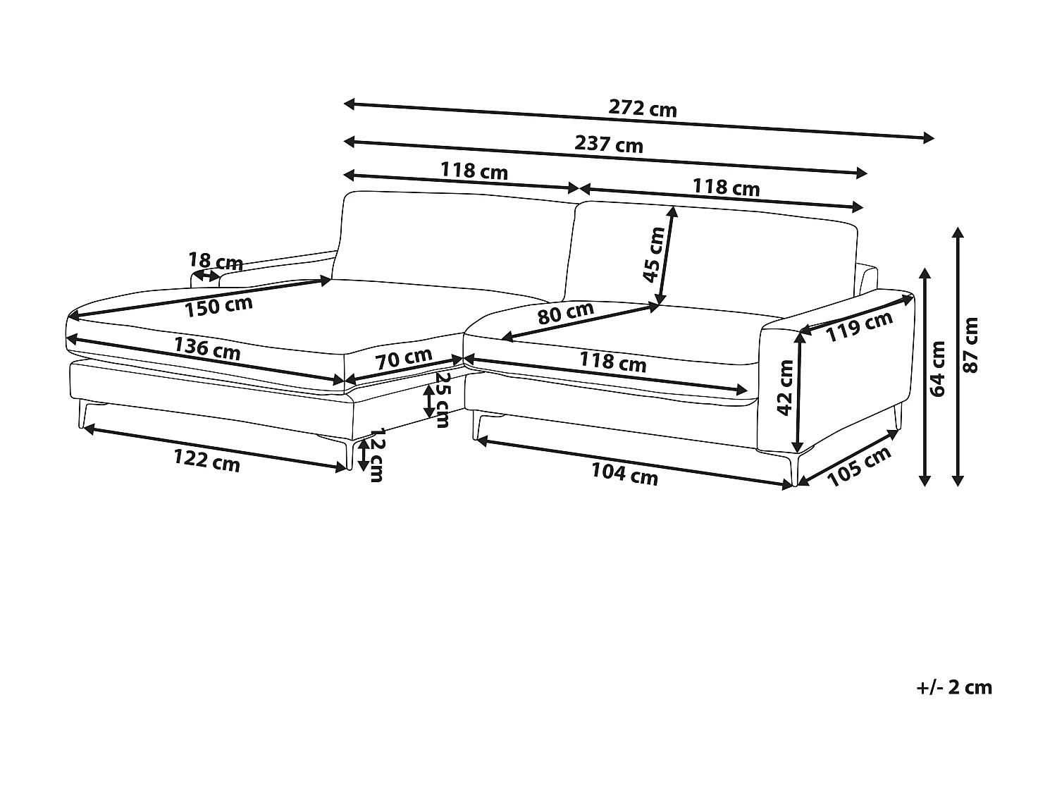 Sofá de canto MALOY Tecido Vermelho 3 lugares à direita