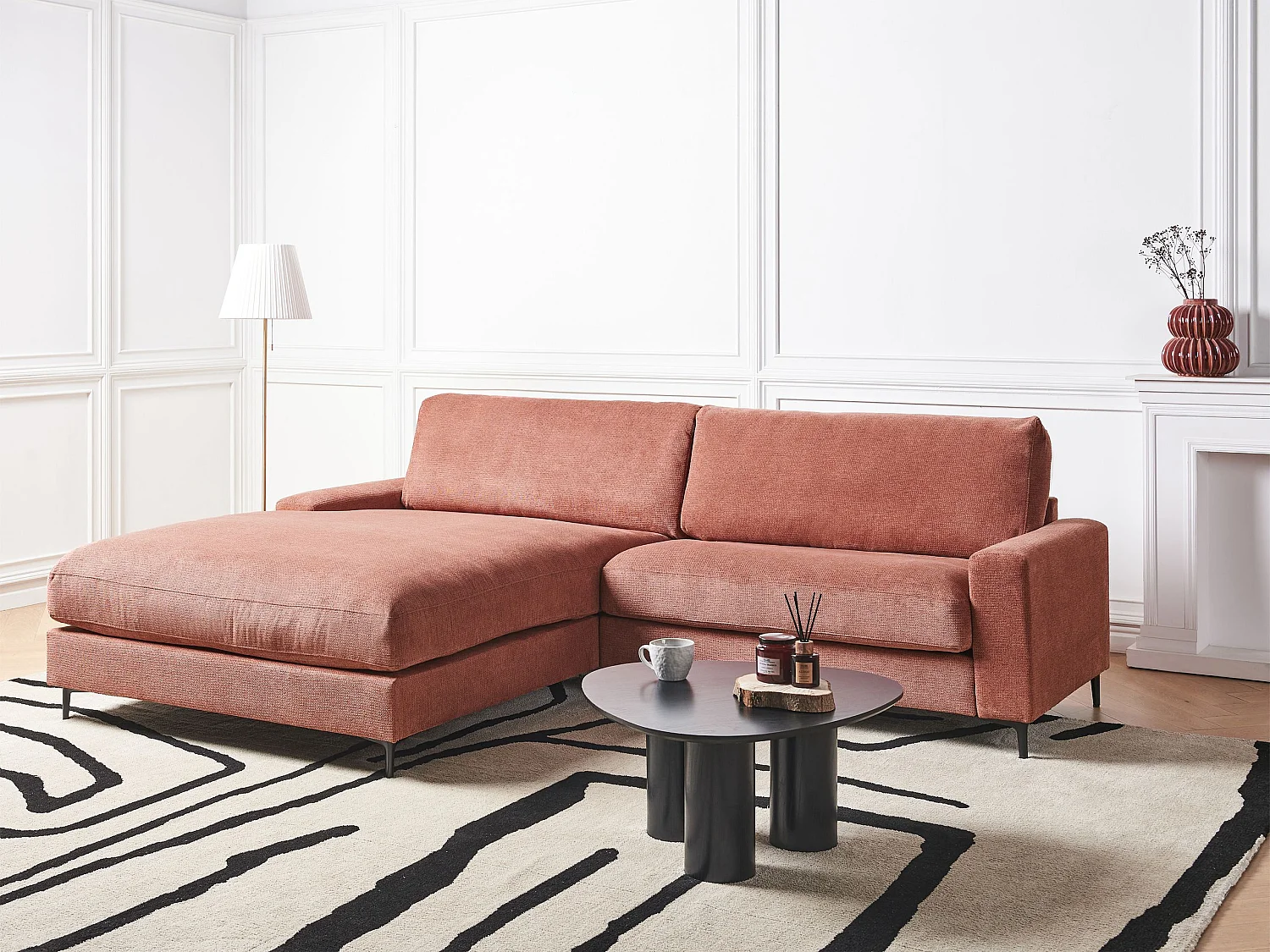 Sofa Stoff rot rechtsseitig für 3 Personen L-Form modern Maloy