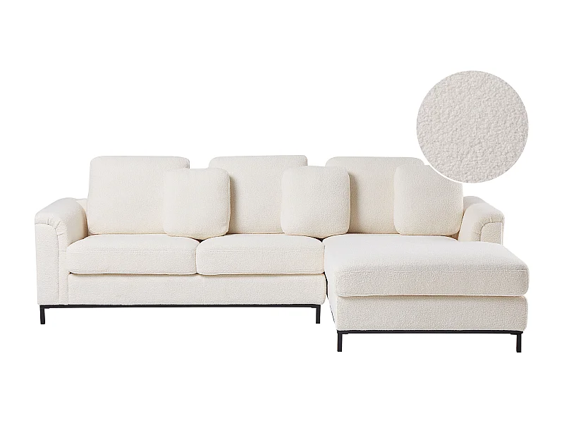 Modernes Ecksofa Bouclé Stoffbezug 3 Zierkissen weiß linksseitig Oslo
