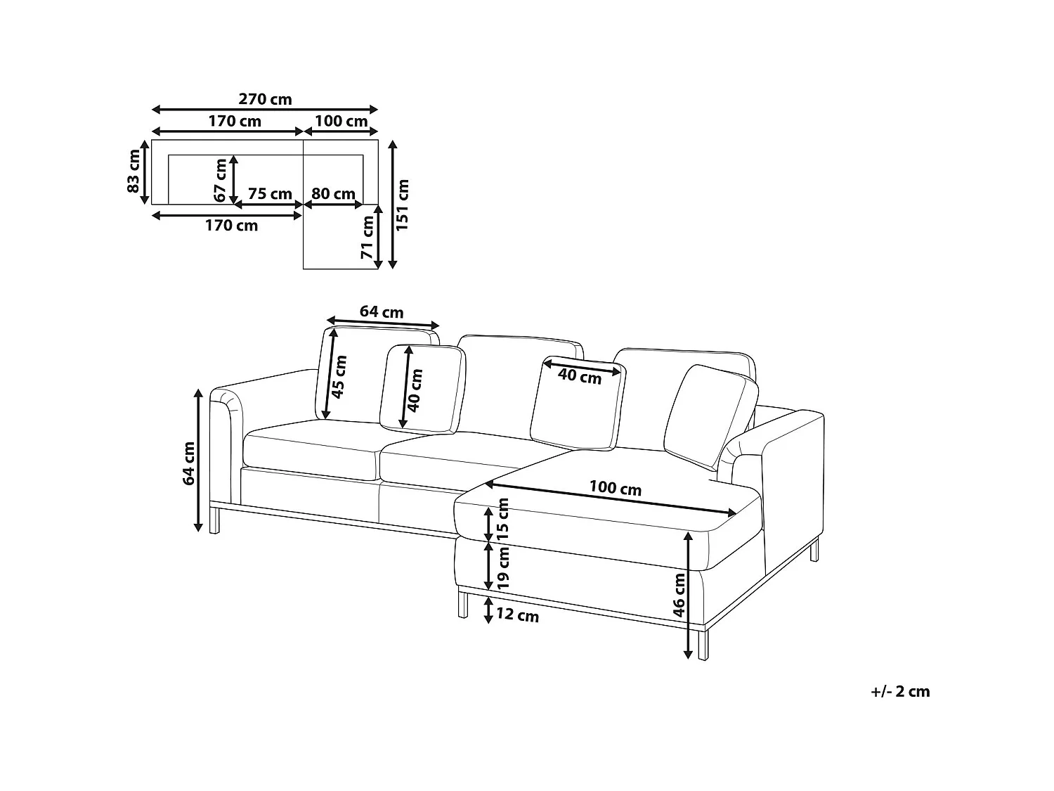 Hoekbank OSLO Bouclé Wit 4-zitter Linkerzijde