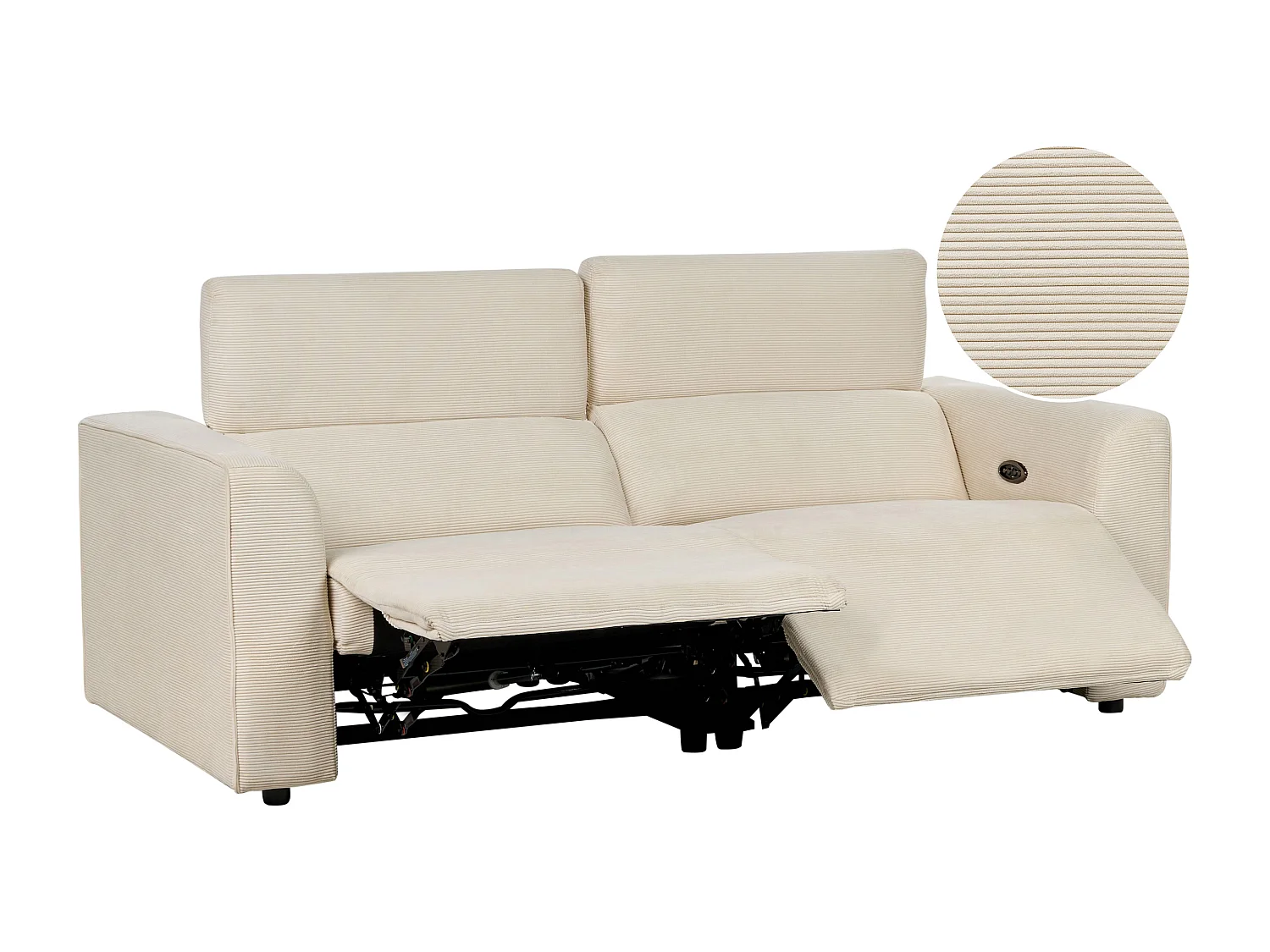 Sofá reclinável elétrico ULVEN Bombazine Creme com entrada USB 2 lugares