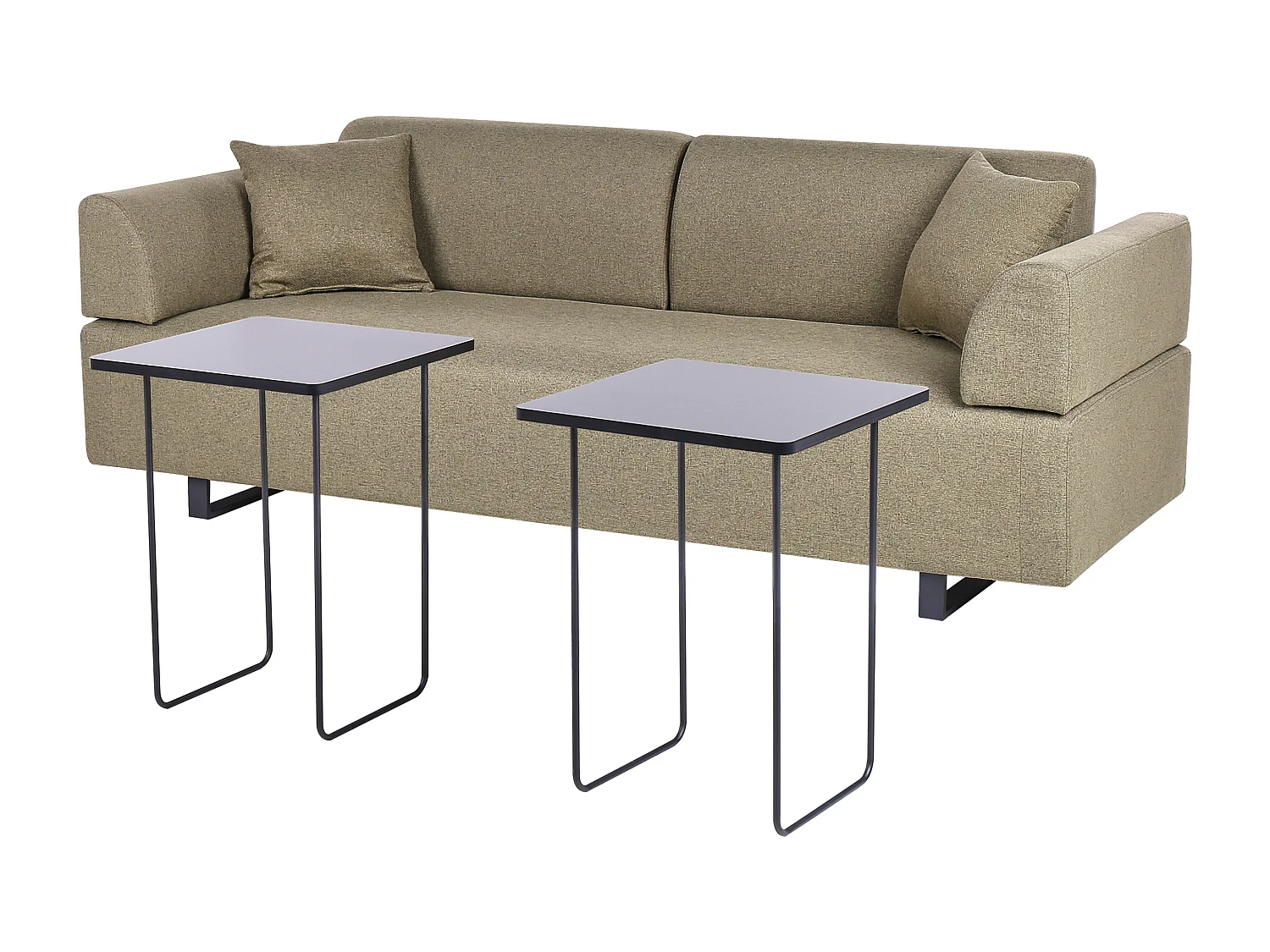 Canapé 3 places SOKNA Tissu Vert olive avec tables