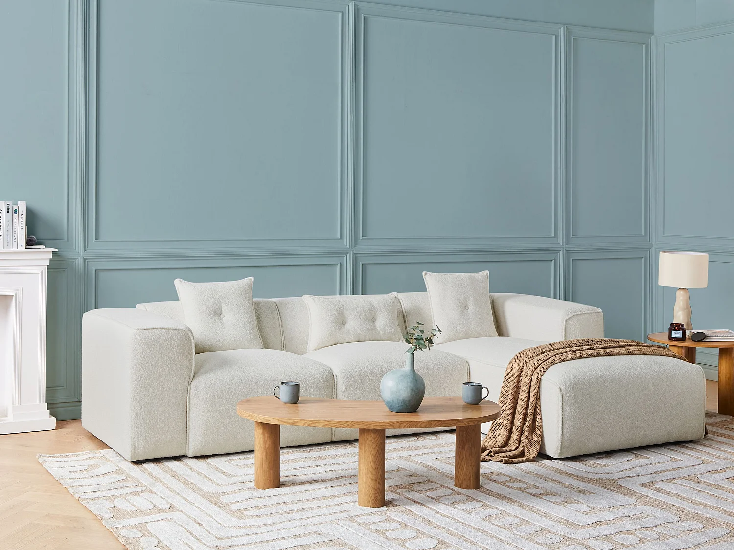 Canapé d'angle 3 places DOLVA Bouclé Blanc cassé Côté droite