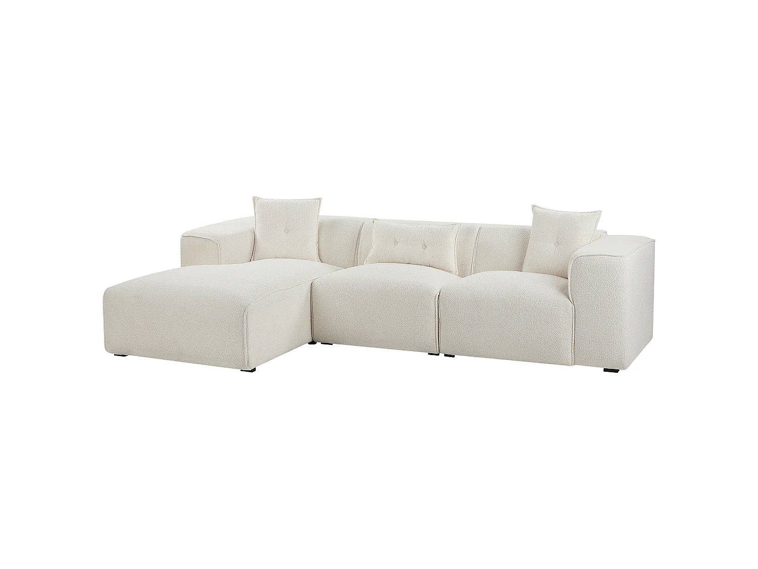 Canapé d'angle gauche 3 places en tissu bouclette blanc cassé DOLVA