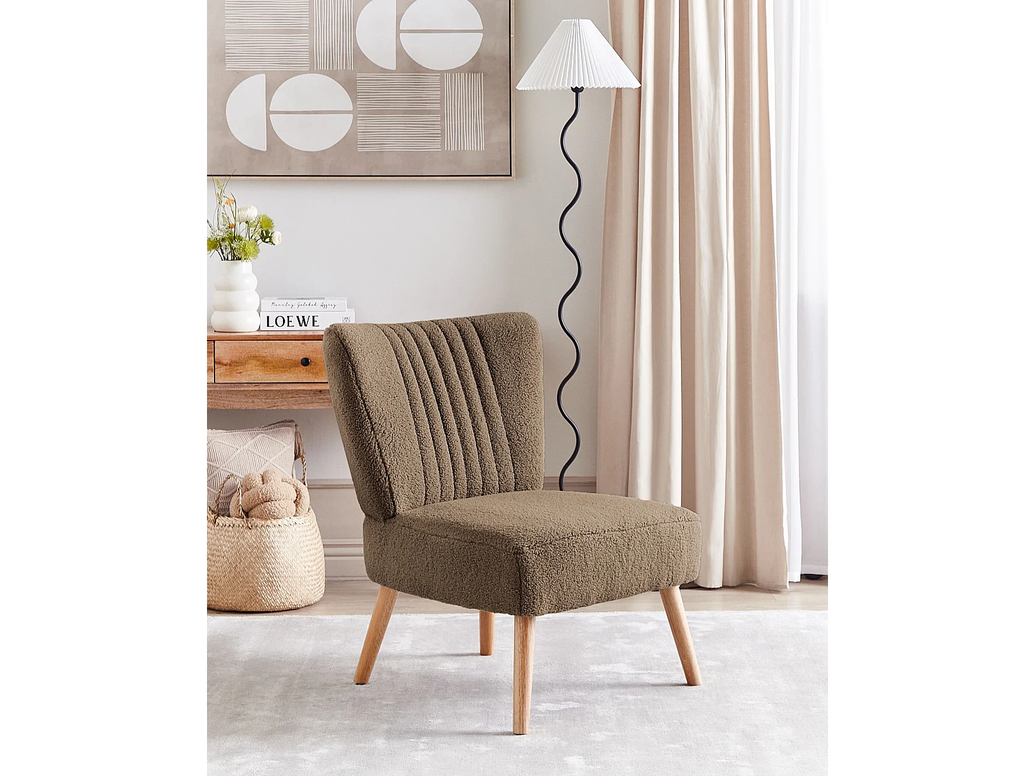 Bequemer Sessel im Retro Stil Bouclé braun Vaasa