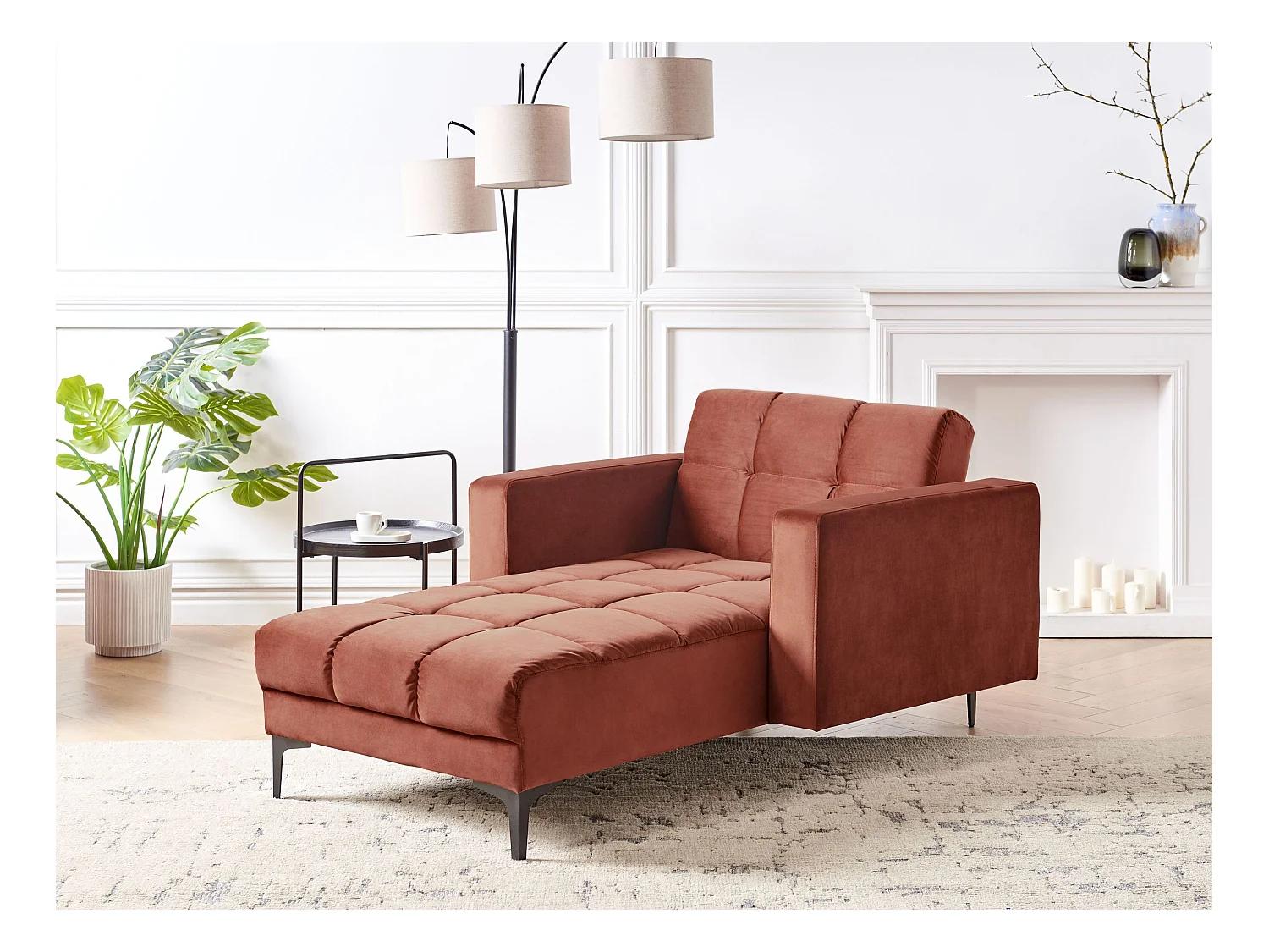 Chaise longue ALNES Fluweel Lichtrood