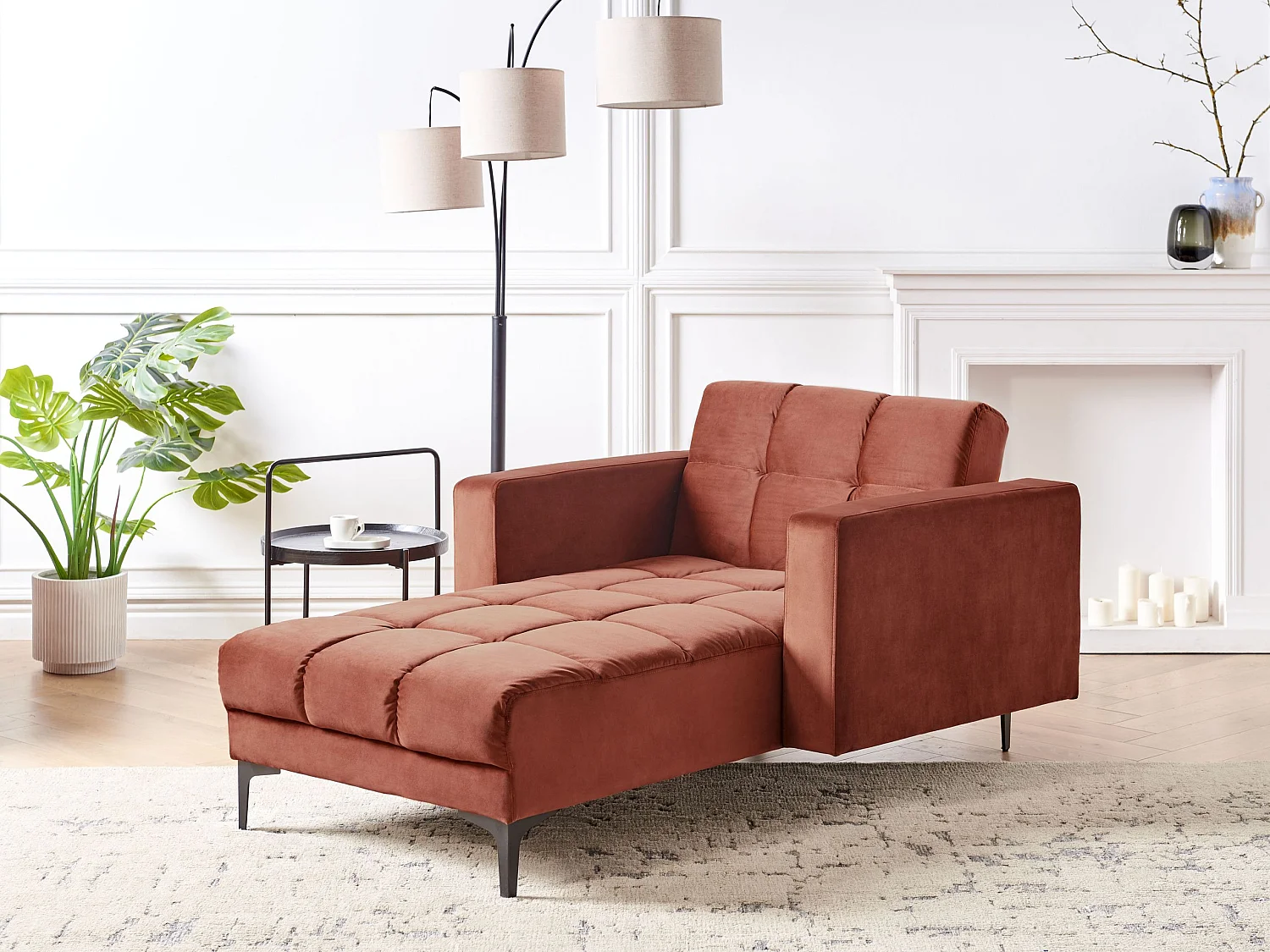 Chaise longue ALNES Velours Rouge clair